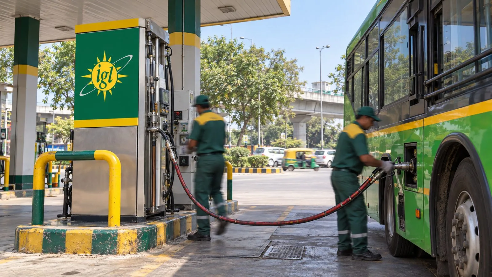 A city bus refuels at a compressed natural gas station in New Delhi, India. / EconoTimes.ai