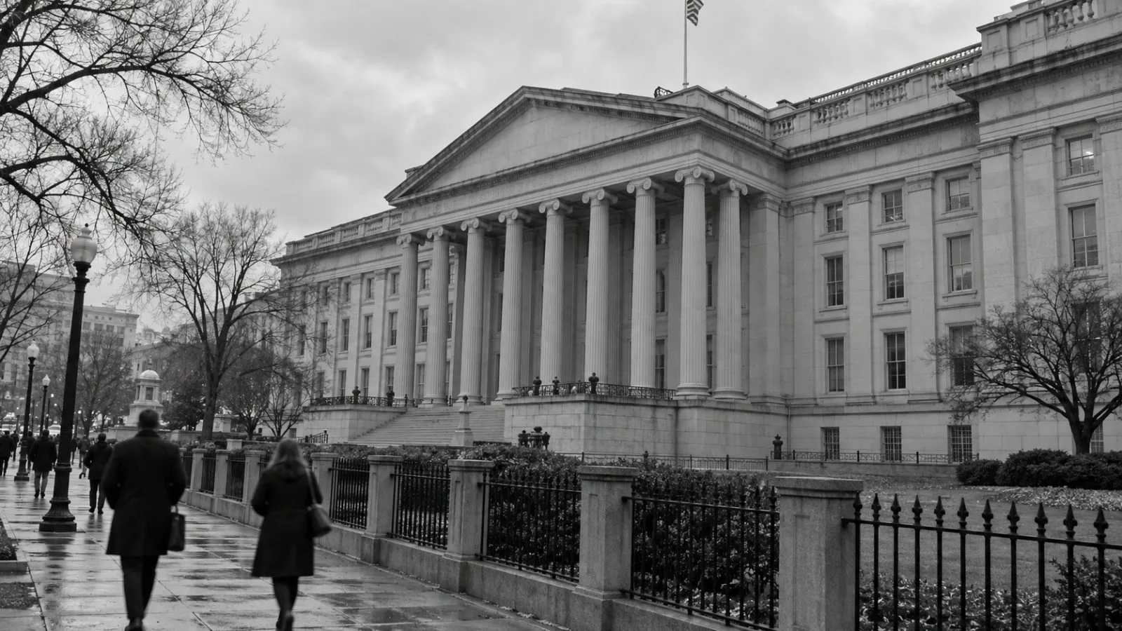 Pedestrians pass the U.S. Treasury Department on Pennsylvania Avenue in Washington, D.C. (AI-generated image / EconoTimes)