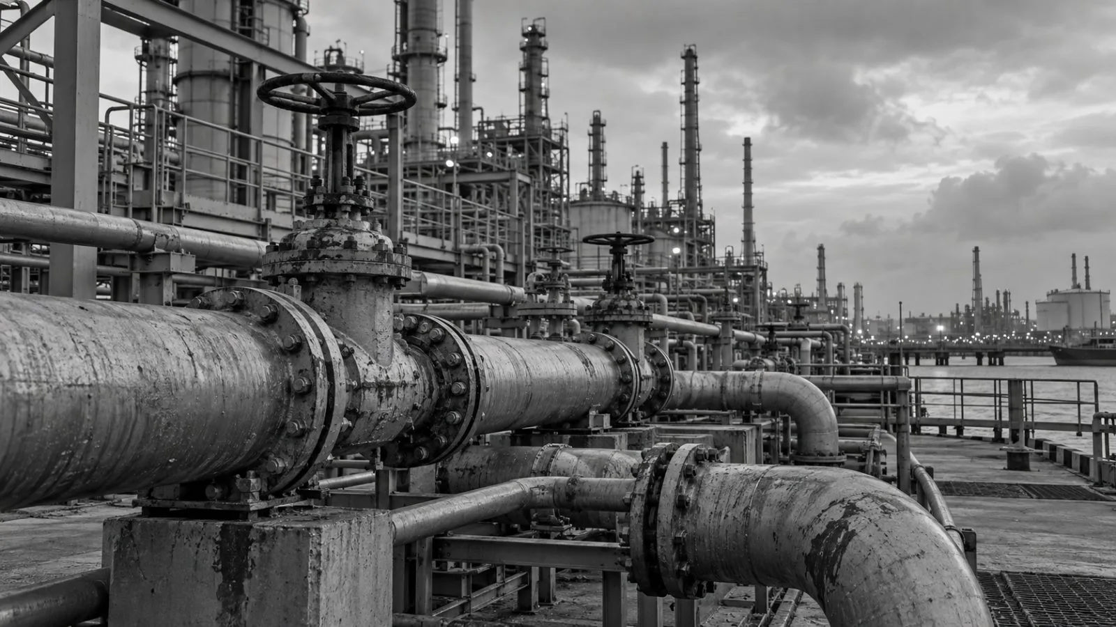 Pipelines and industrial valves run through an energy facility on Jurong Island, Singapore. (AI-generated image / EconoTimes)