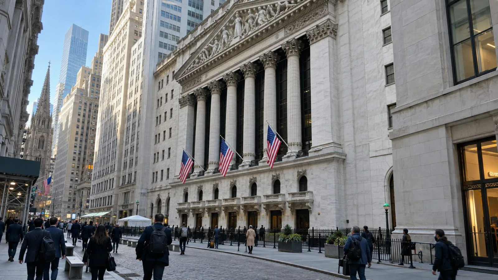 Pedestrians pass the New York Stock Exchange in Manhattan on an October morning. (AI-generated image / EconoTimes)