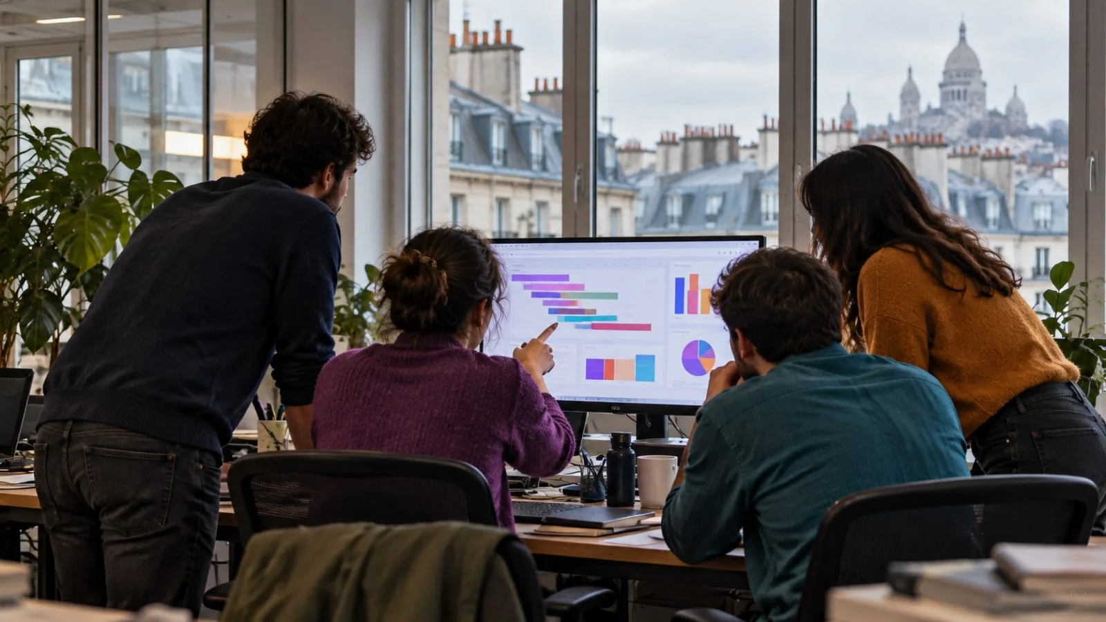 Staff review a planning model on a screen in a Paris office. / EconoTimes.ai