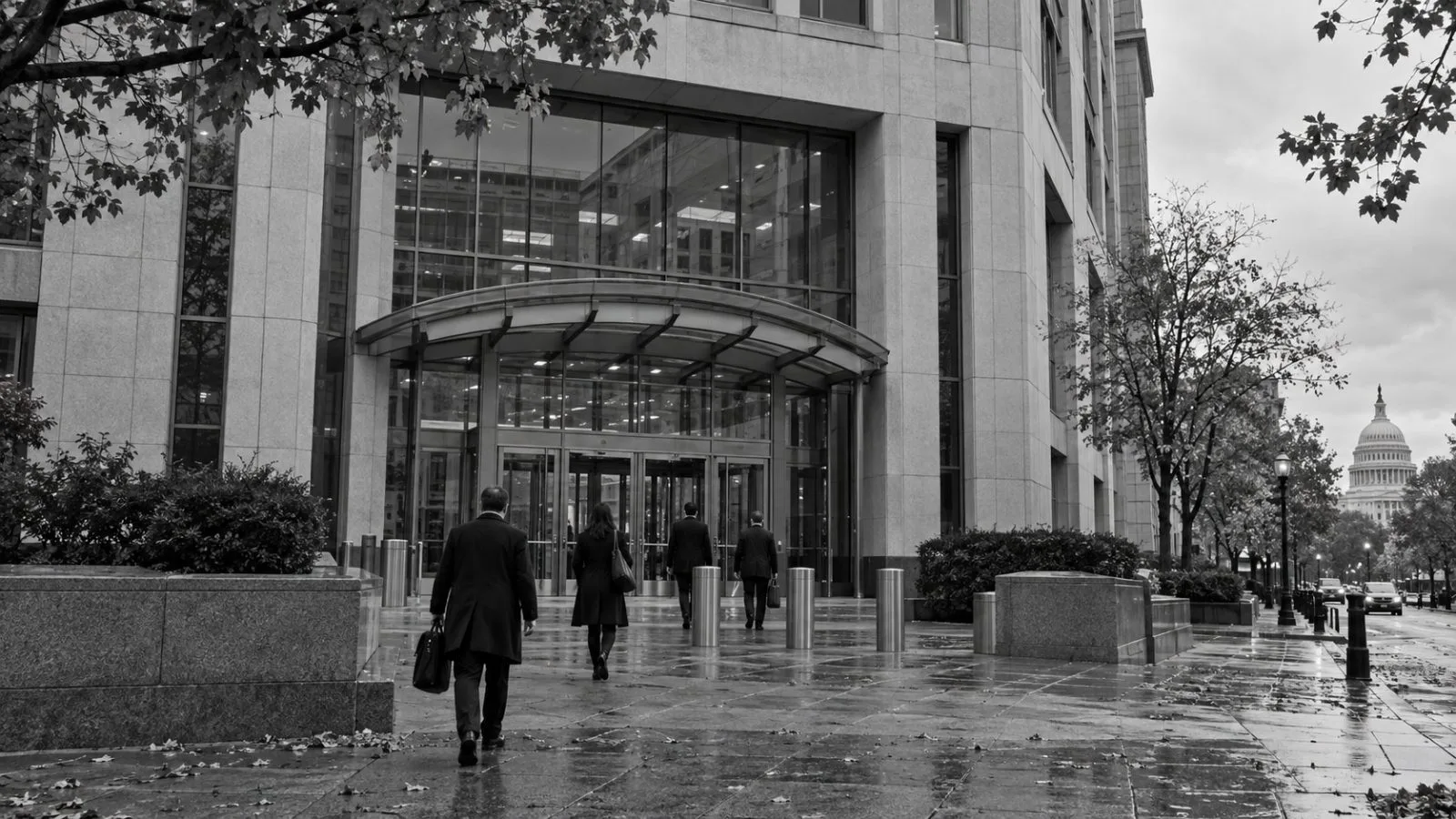 Visitors approach the Federal Communications Commission headquarters in Washington, D.C. (AI-generated image / EconoTimes)