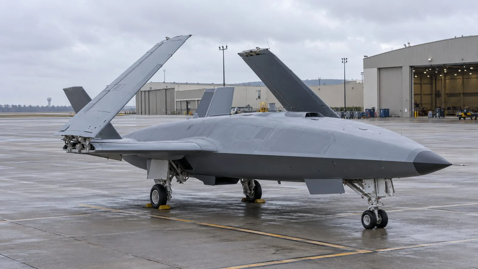 An unmanned aircraft rests on a flight-test apron in Mascoutah, Illinois. (AI-generated image / EconoTimes)