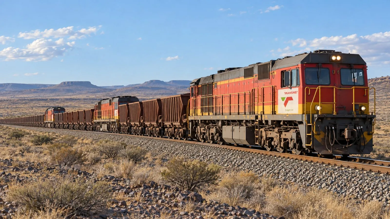 Empty freight wagons stretch along the railway near Loop 18 in South Africa’s Northern Cape. / EconoTimes.ai
