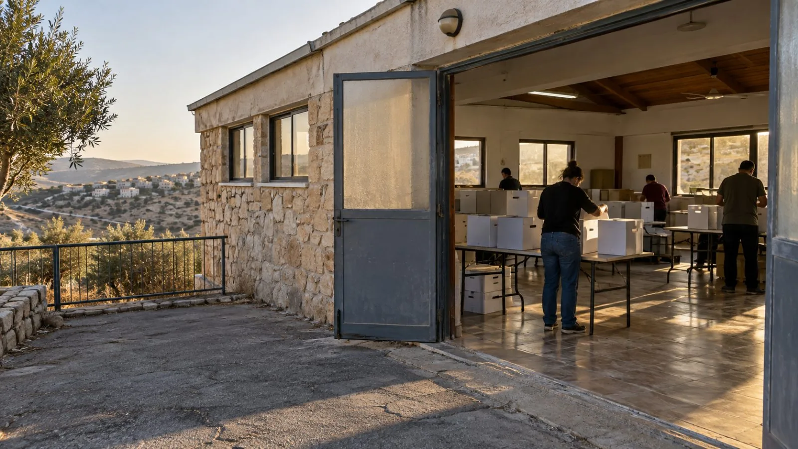 Election workers prepare ballot boxes inside a community hall in Eli, in the occupied West Bank (AI-generated image / EconoTimes)