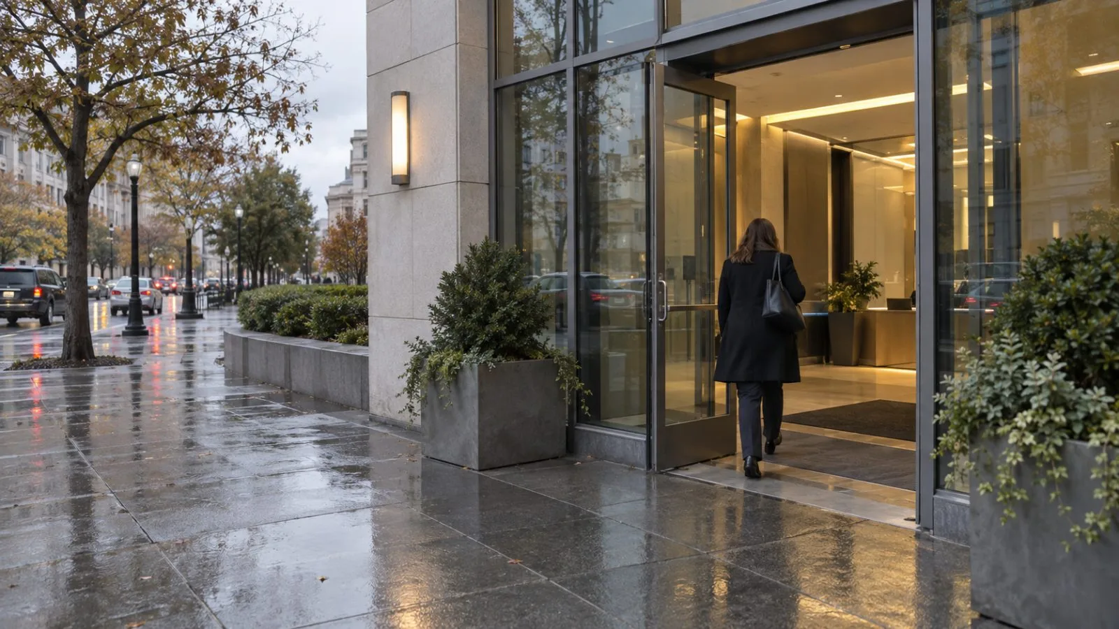 Pedestrians pass the U.S. Treasury building in Washington, D.C., under overcast skies. / EconoTimes.ai
