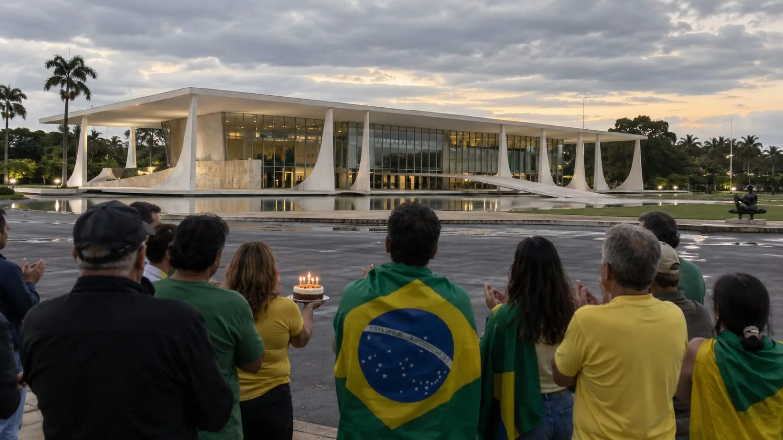 Supporters gather for a birthday celebration outside the Alvorada Palace in Brasília, Brazil. (AI-generated image / EconoTimes)