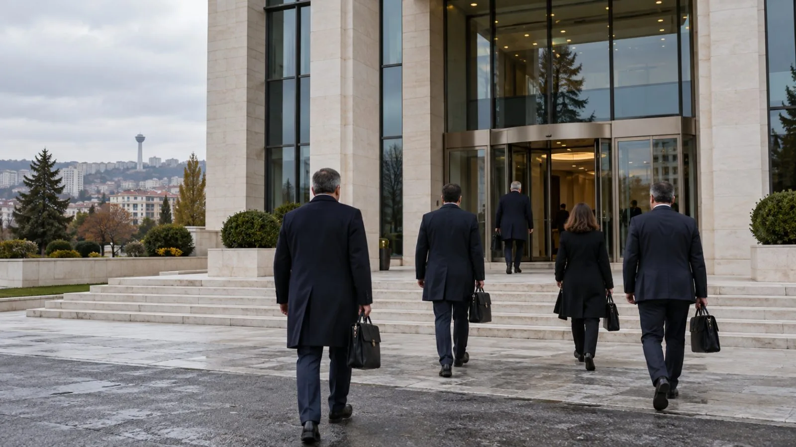 Delegates arrive for regional security talks at a conference venue in Ankara, Turkey. (AI-generated image / EconoTimes)