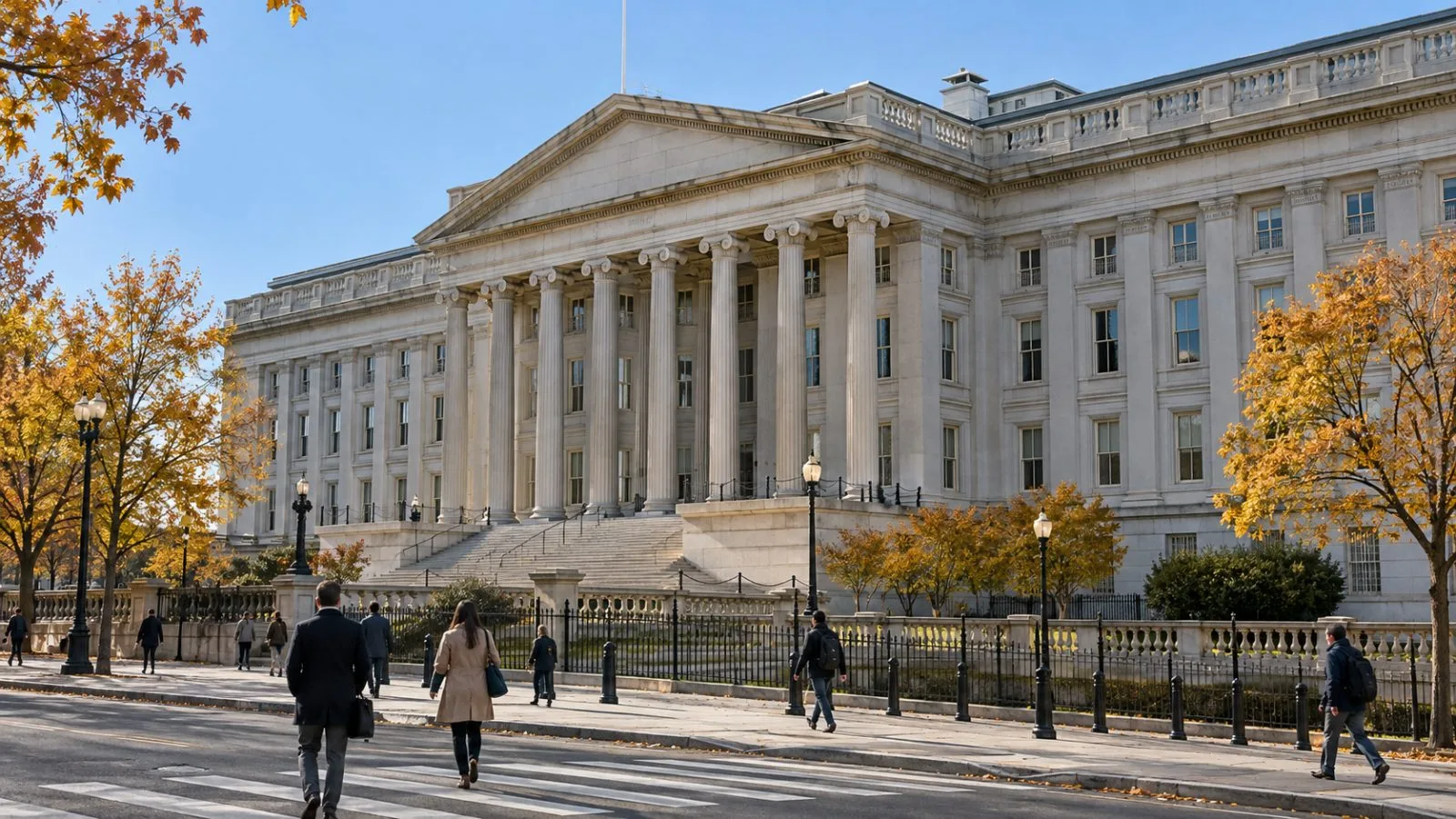 Federal employees walk past an office building in Washington, D.C., amid the government workforce overhaul. / EconoTimes.ai