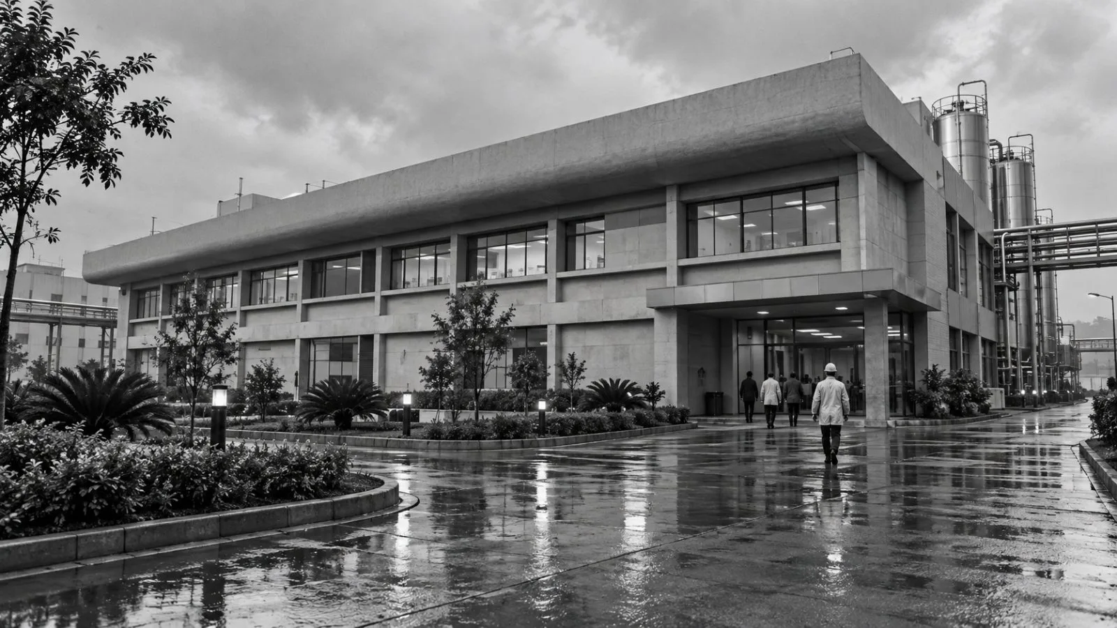 Workers enter a biologics manufacturing facility at Syngene's Bengaluru campus in India. / EconoTimes.ai