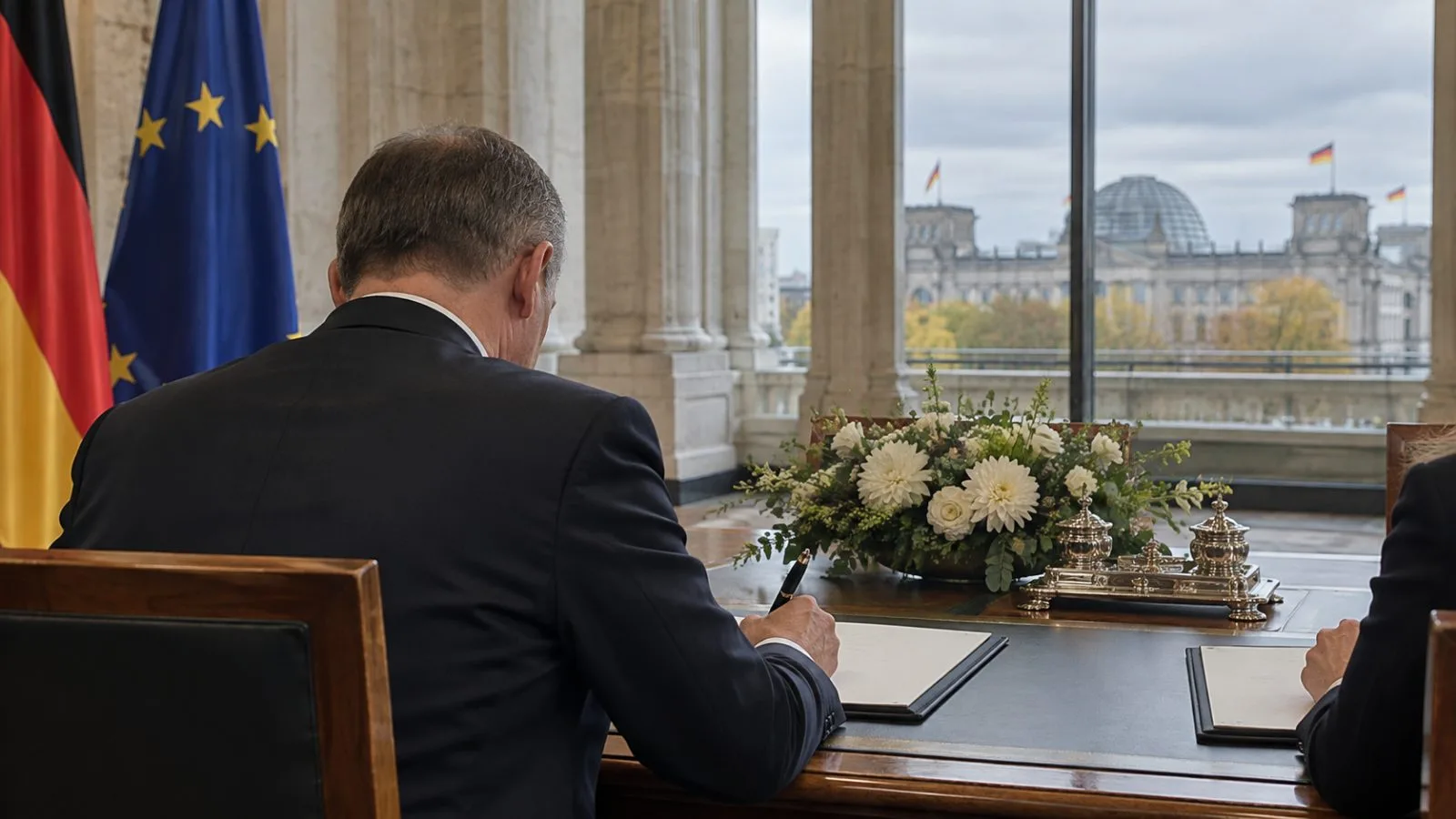 An official signs a document at a meeting in Berlin, Germany. (AI-generated image / EconoTimes)