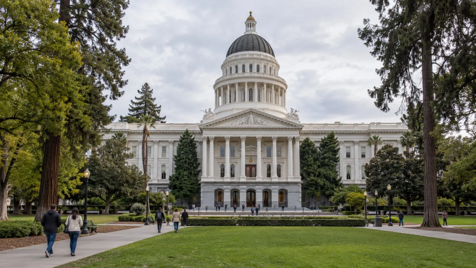 Visitors cross the grounds outside the California State Capitol in Sacramento, California. (AI-generated image / EconoTimes)