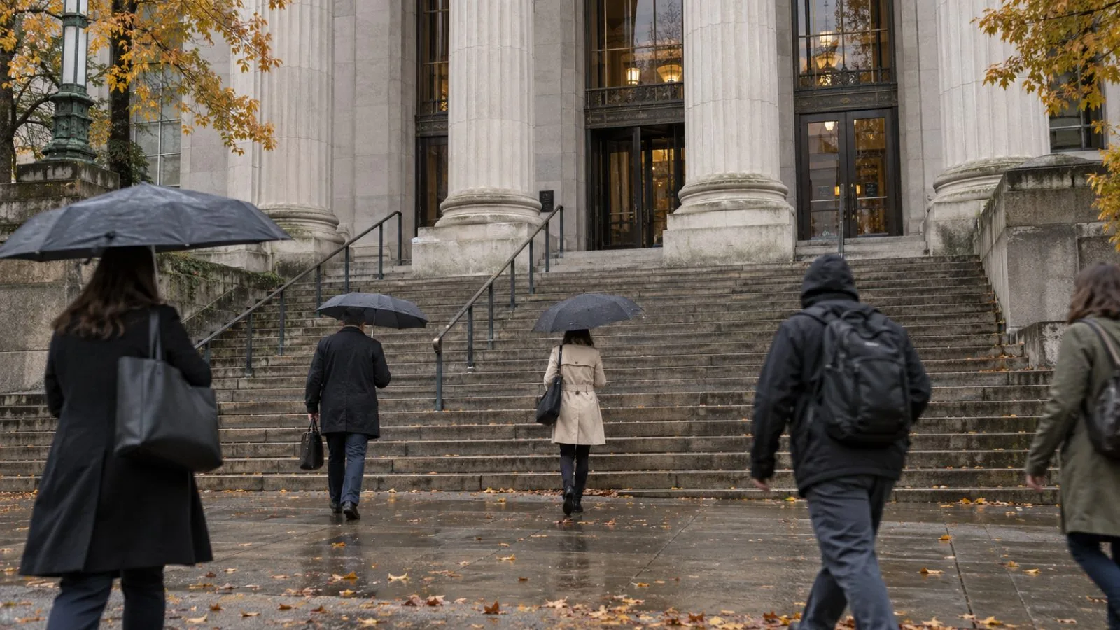 Pedestrians pass the federal courthouse in downtown Portland, Oregon, on an overcast morning. (AI-generated image / EconoTimes)