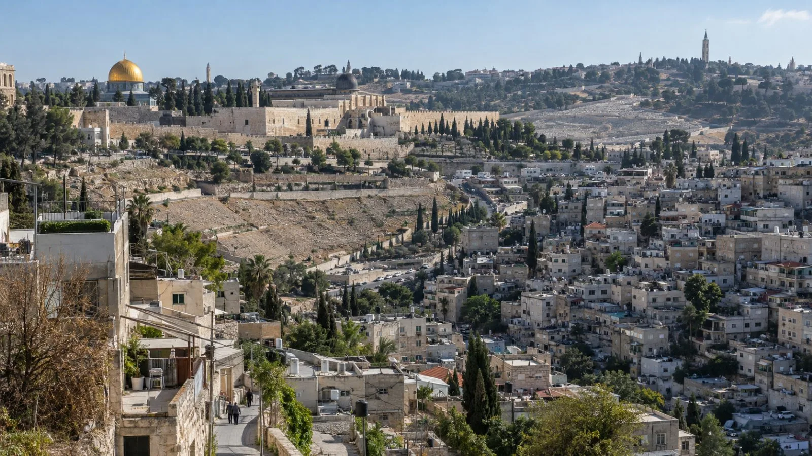 Homes cover the hillside in Wadi Hilweh at Silwan’s entrance in East Jerusalem. (AI-generated image / EconoTimes)