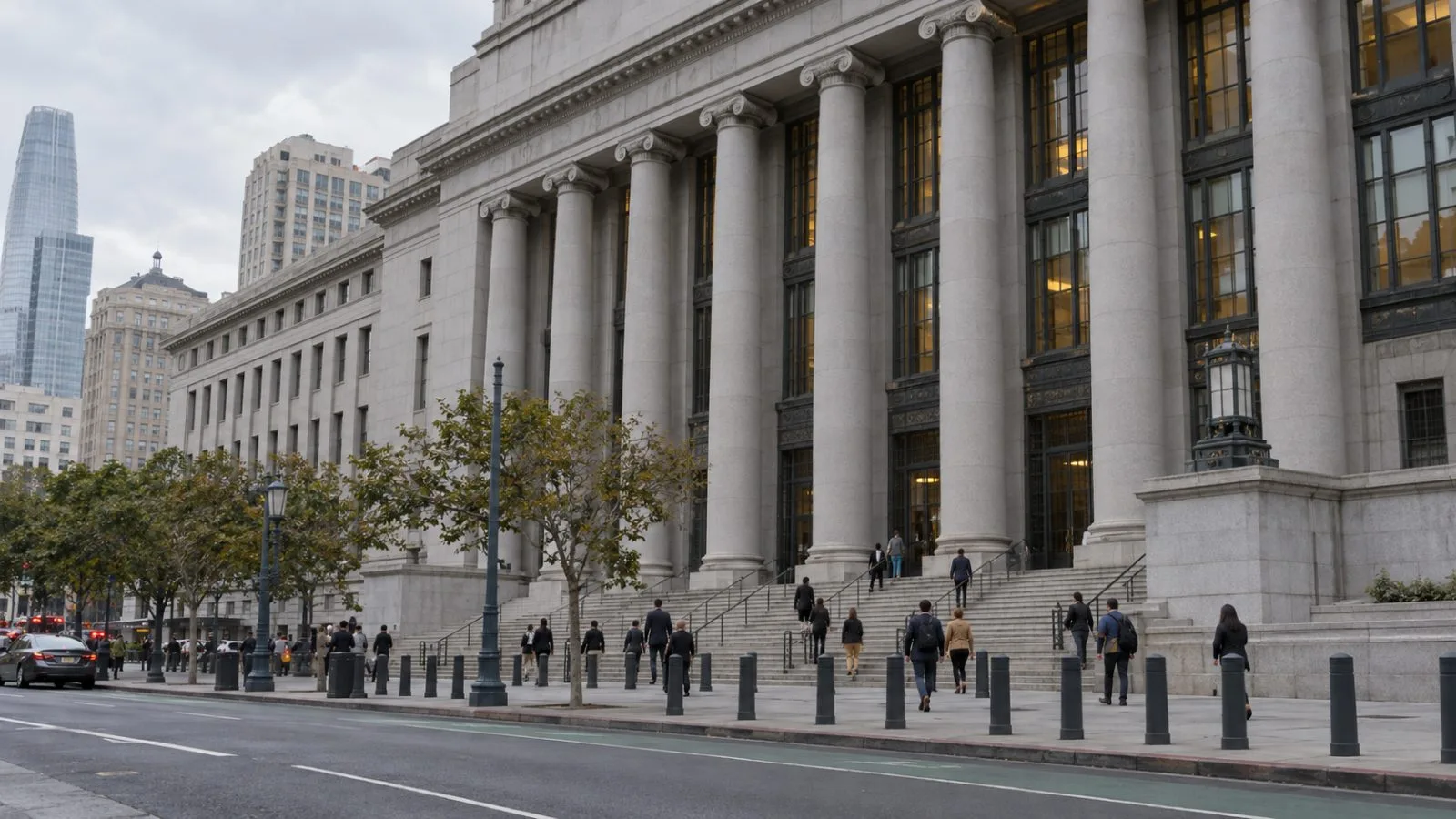 Visitors pass the federal courthouse in San Francisco, California. (AI-generated image / EconoTimes)