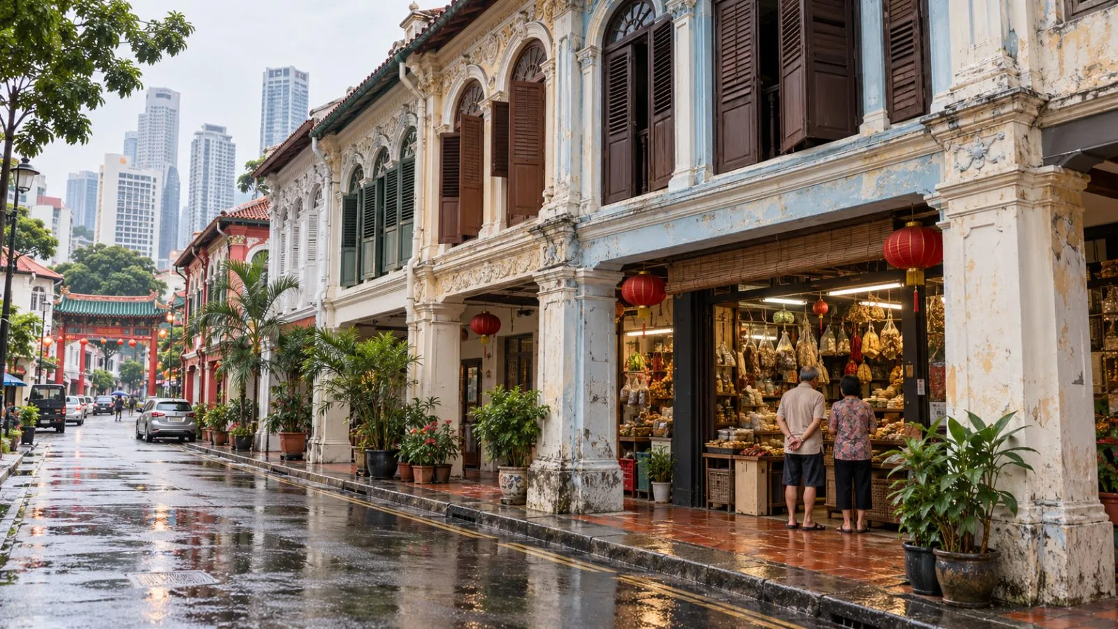 Relatives speak at the entrance of a family-run shop on a Chinatown street in Singapore. / EconoTimes.ai