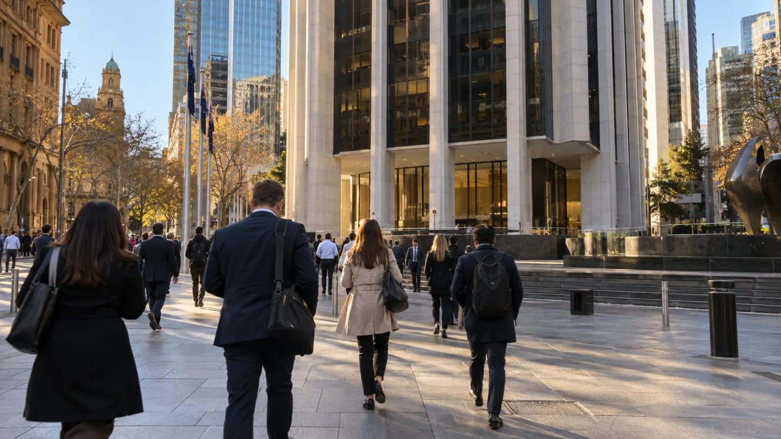 Pedestrians cross Martin Place outside the Reserve Bank of Australia in Sydney. (AI-generated image / EconoTimes)