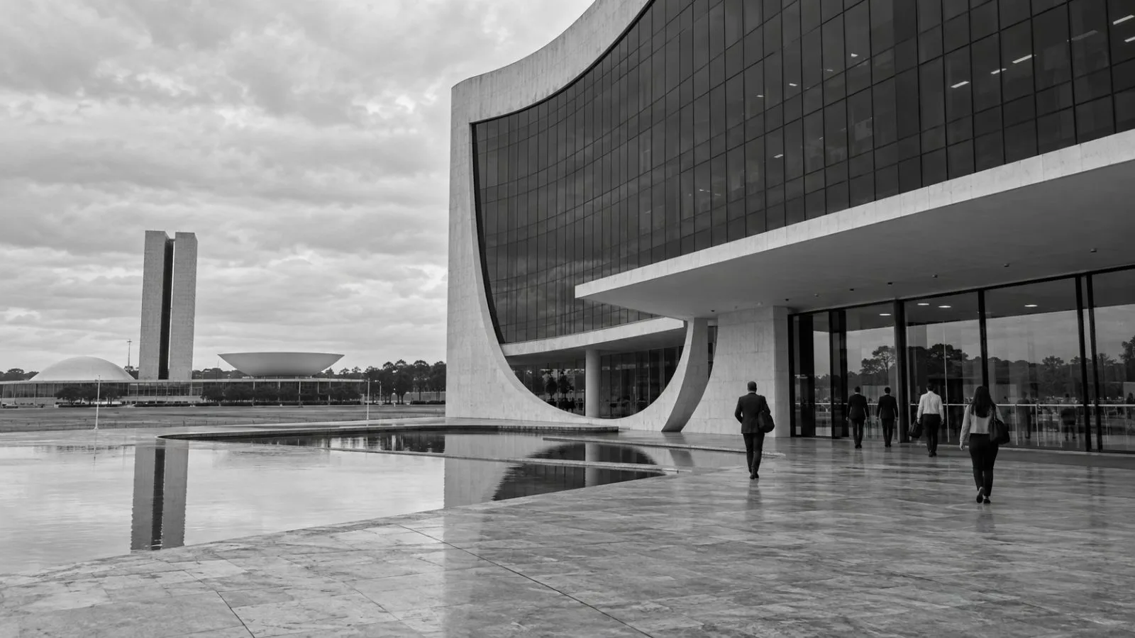 Staff enter the Superior Electoral Court headquarters in Brasília after the presidential runoff. (AI-generated image / EconoTimes)
