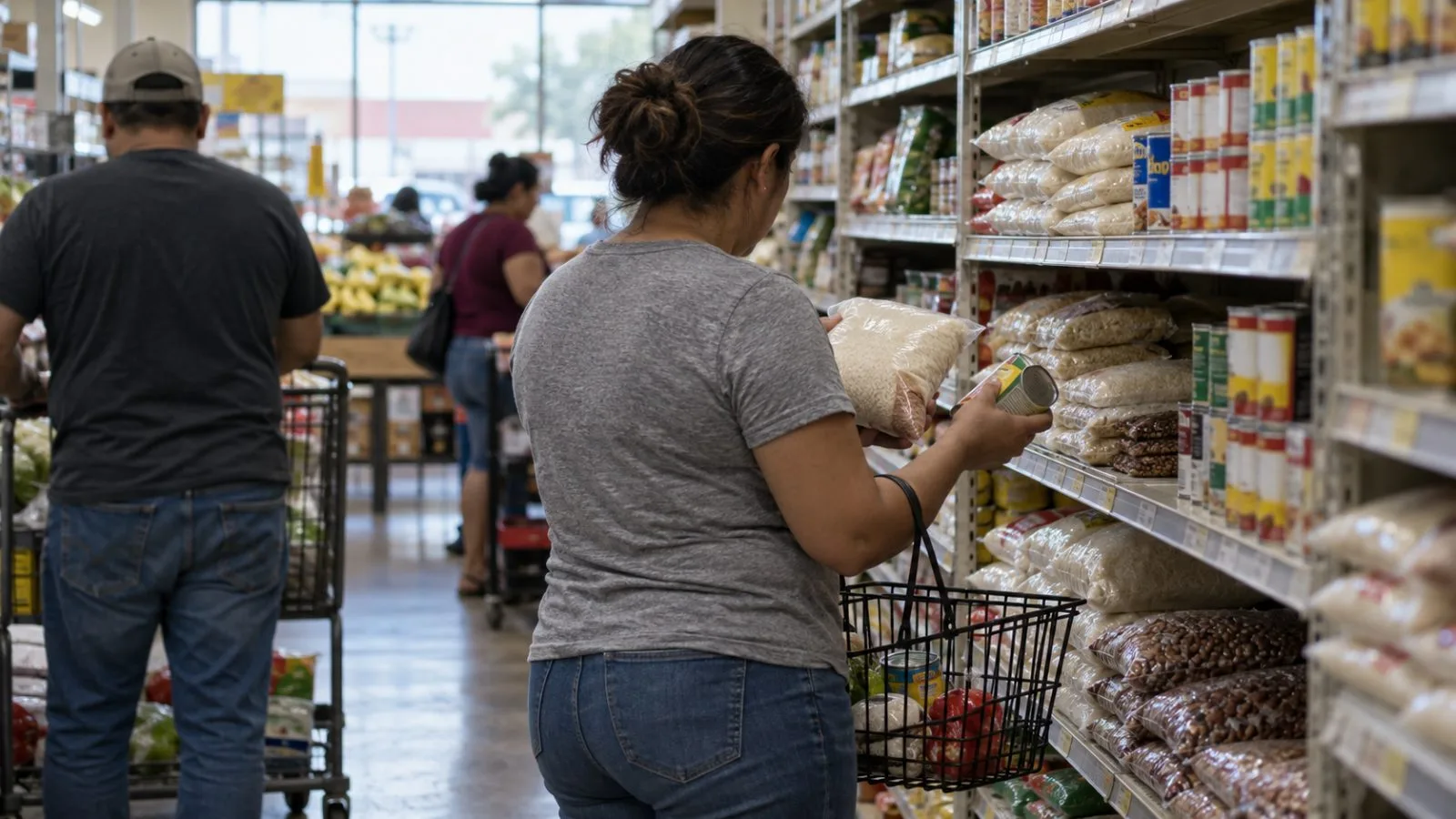 A shopper compares groceries in a supermarket in McAllen, Texas. (AI-generated image / EconoTimes)