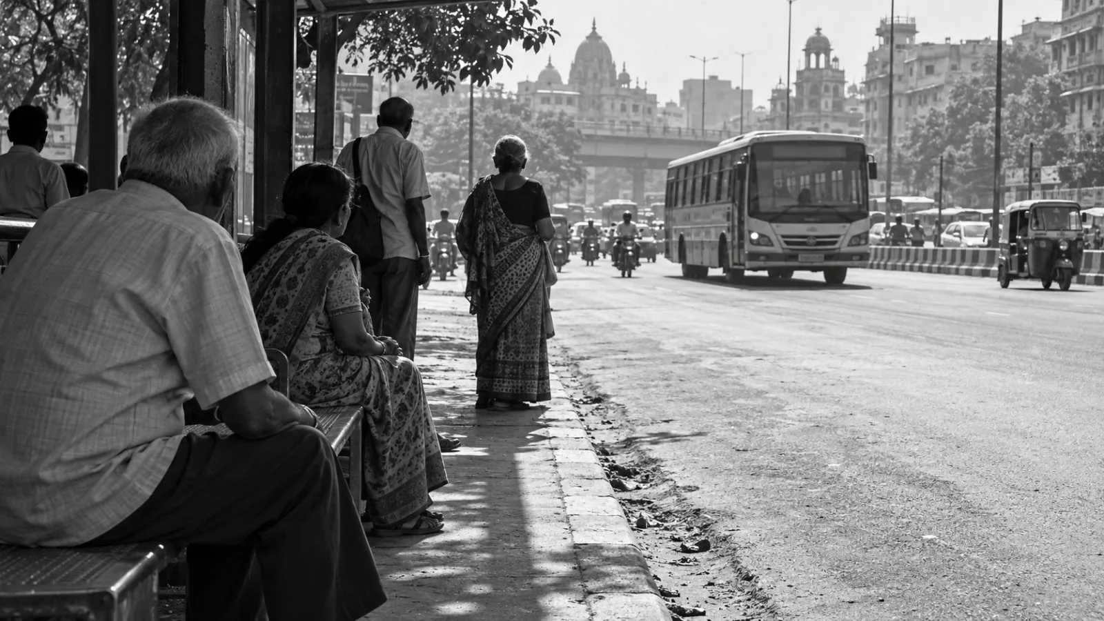 Commuters pause in the shade during an afternoon heat wave in Ahmedabad, India. (AI-generated image / EconoTimes)