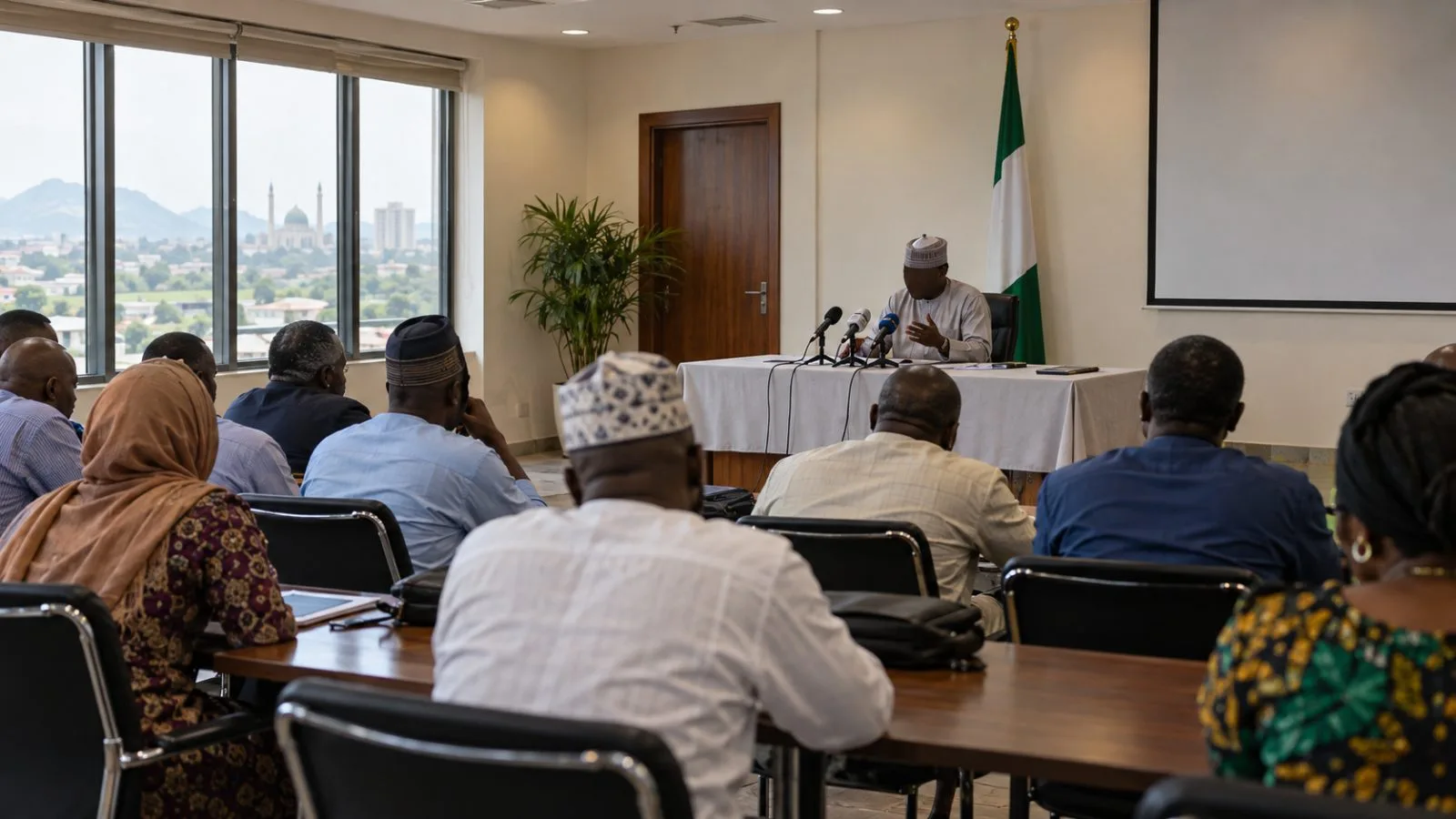 Attendees listen during a revenue briefing in Abuja, Nigeria. (AI-generated image / EconoTimes)