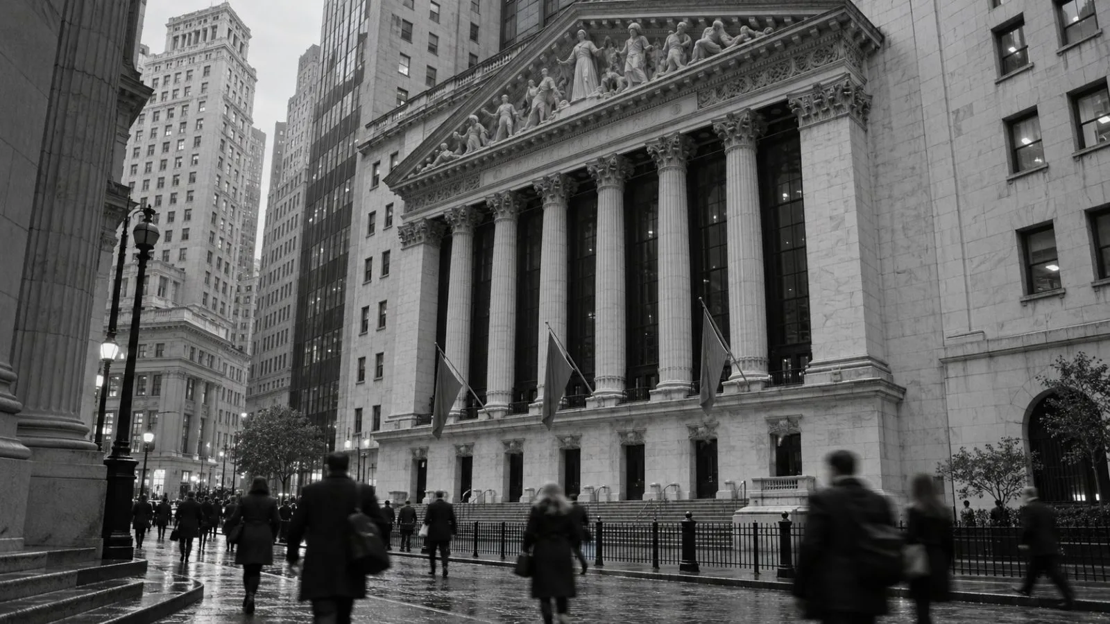 Commuters pass the New York Stock Exchange on Wall Street in Manhattan before trading begins (AI-generated image / EconoTimes)