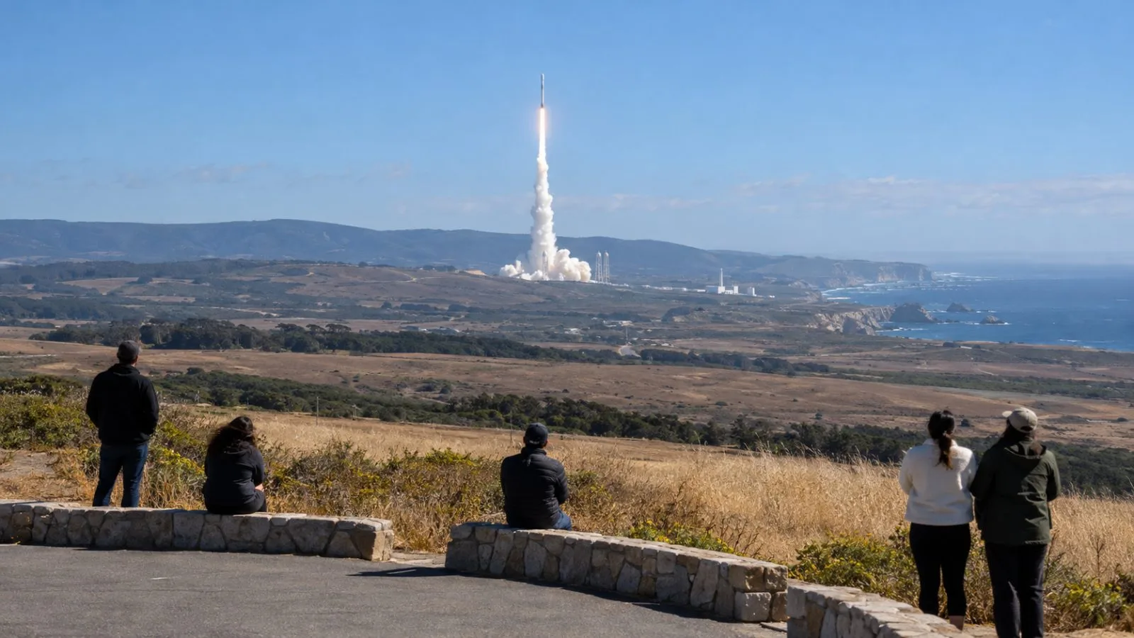 A Falcon 9 rocket lifts off from Vandenberg Space Force Base near Lompoc, California. (AI-generated image / EconoTimes)