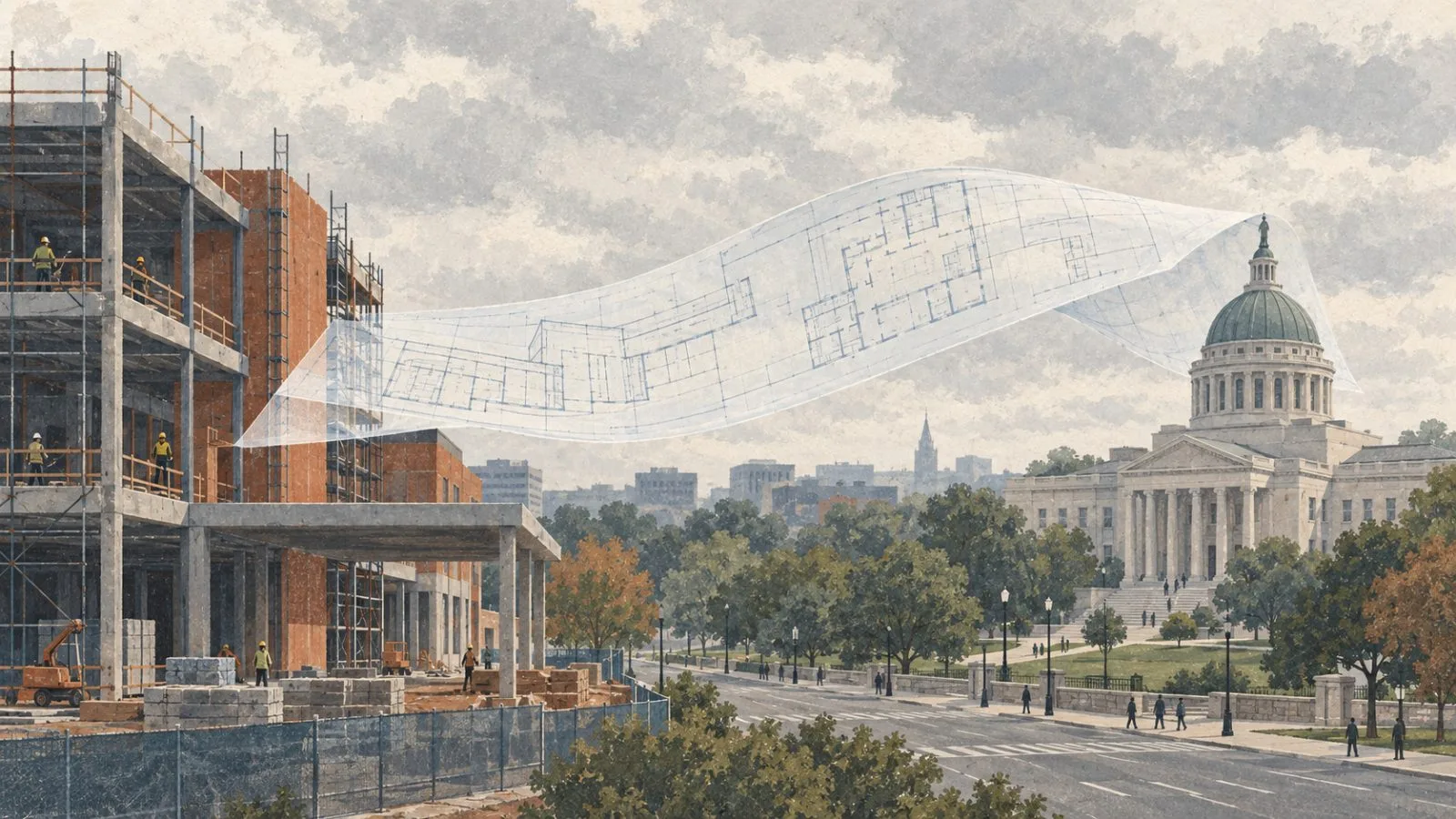 An outpatient clinic expansion is depicted near the North Carolina State Capitol in Raleigh. (AI-generated image / EconoTimes)