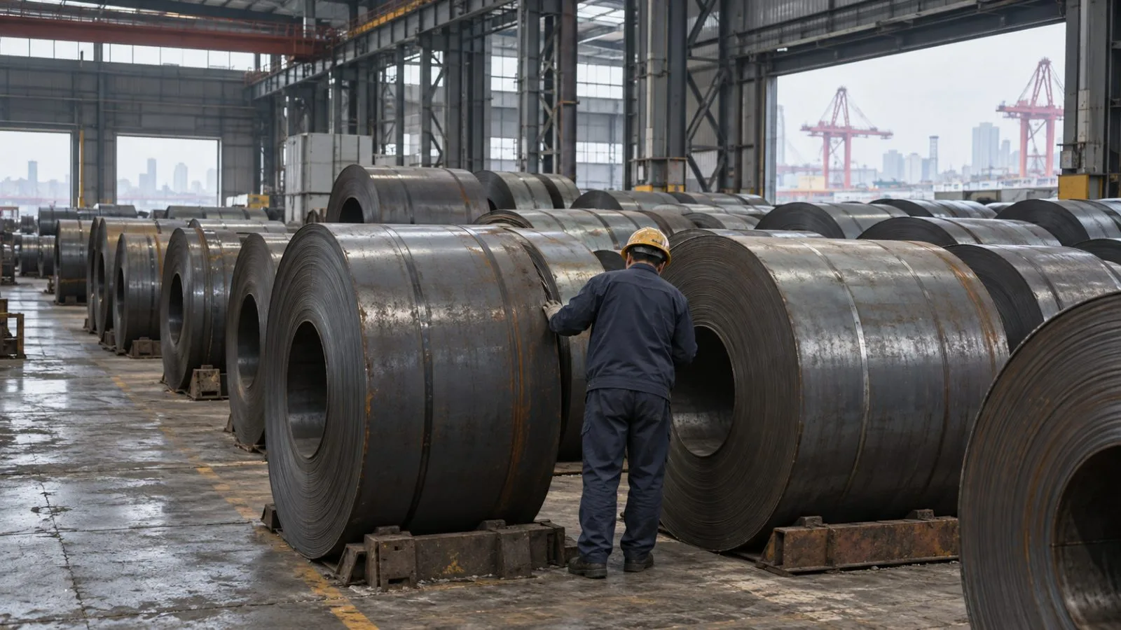 Bundled metal coils are stored inside a warehouse in Hong Kong. / EconoTimes.ai