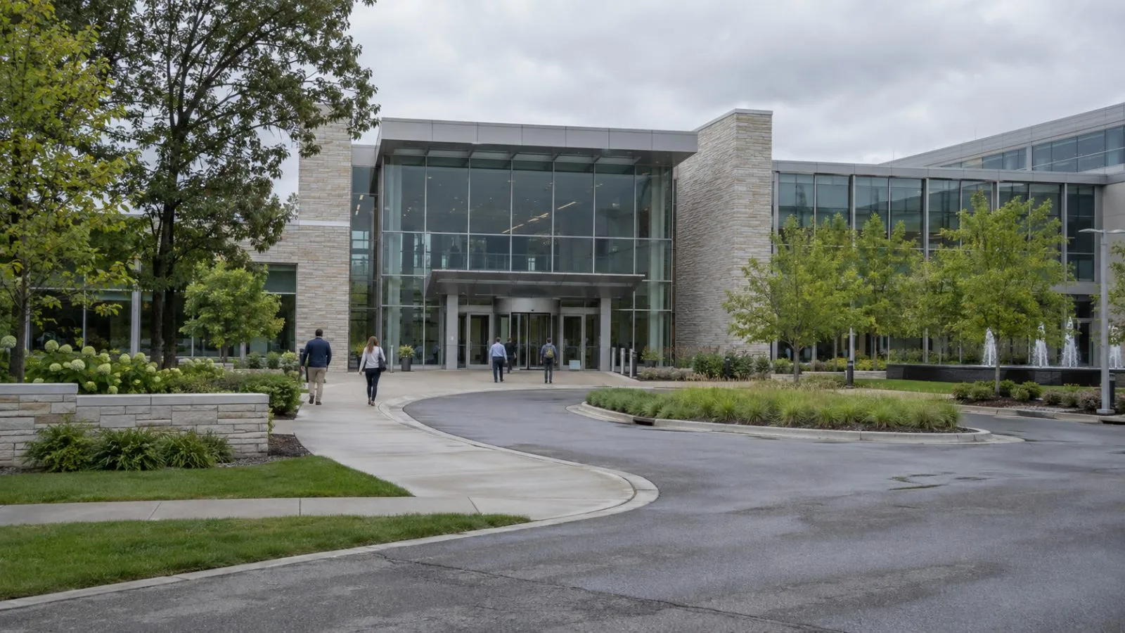 The Dow headquarters campus sits under gray skies in Midland, Michigan. (AI-generated image / EconoTimes)