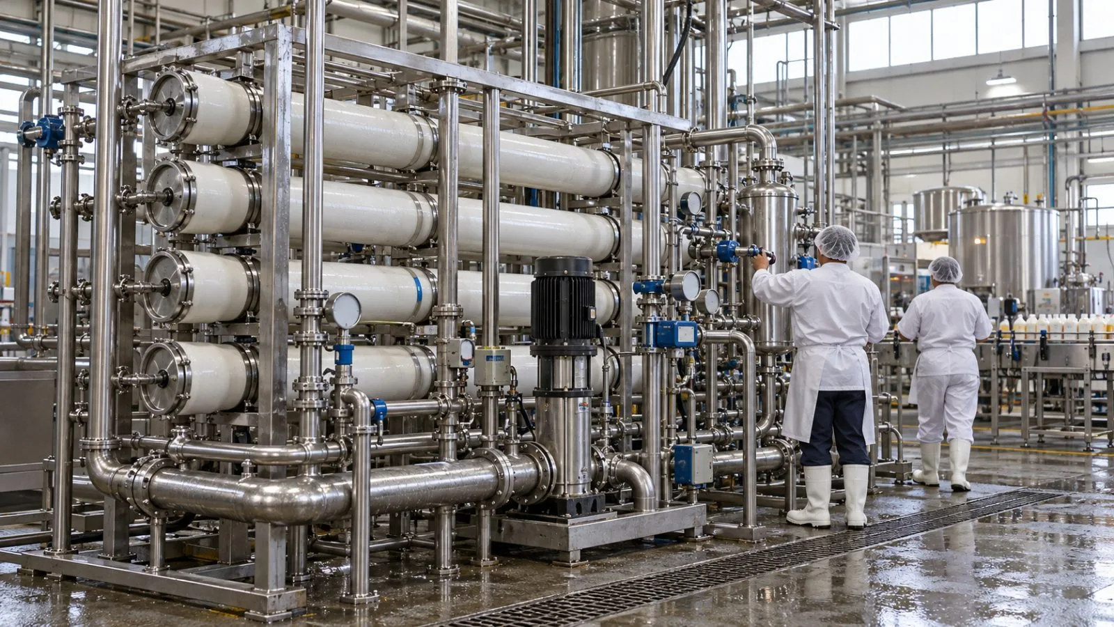 Stainless filtration equipment treats wastewater inside a food-processing plant in Monterrey, Mexico. / EconoTimes.ai