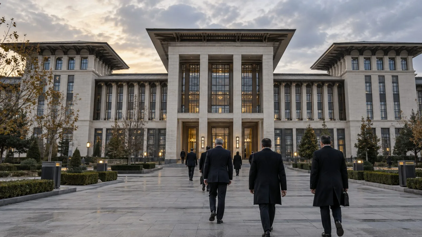 Officials enter the Presidential Complex in Ankara, Türkiye, after bilateral talks. (AI-generated image / EconoTimes)