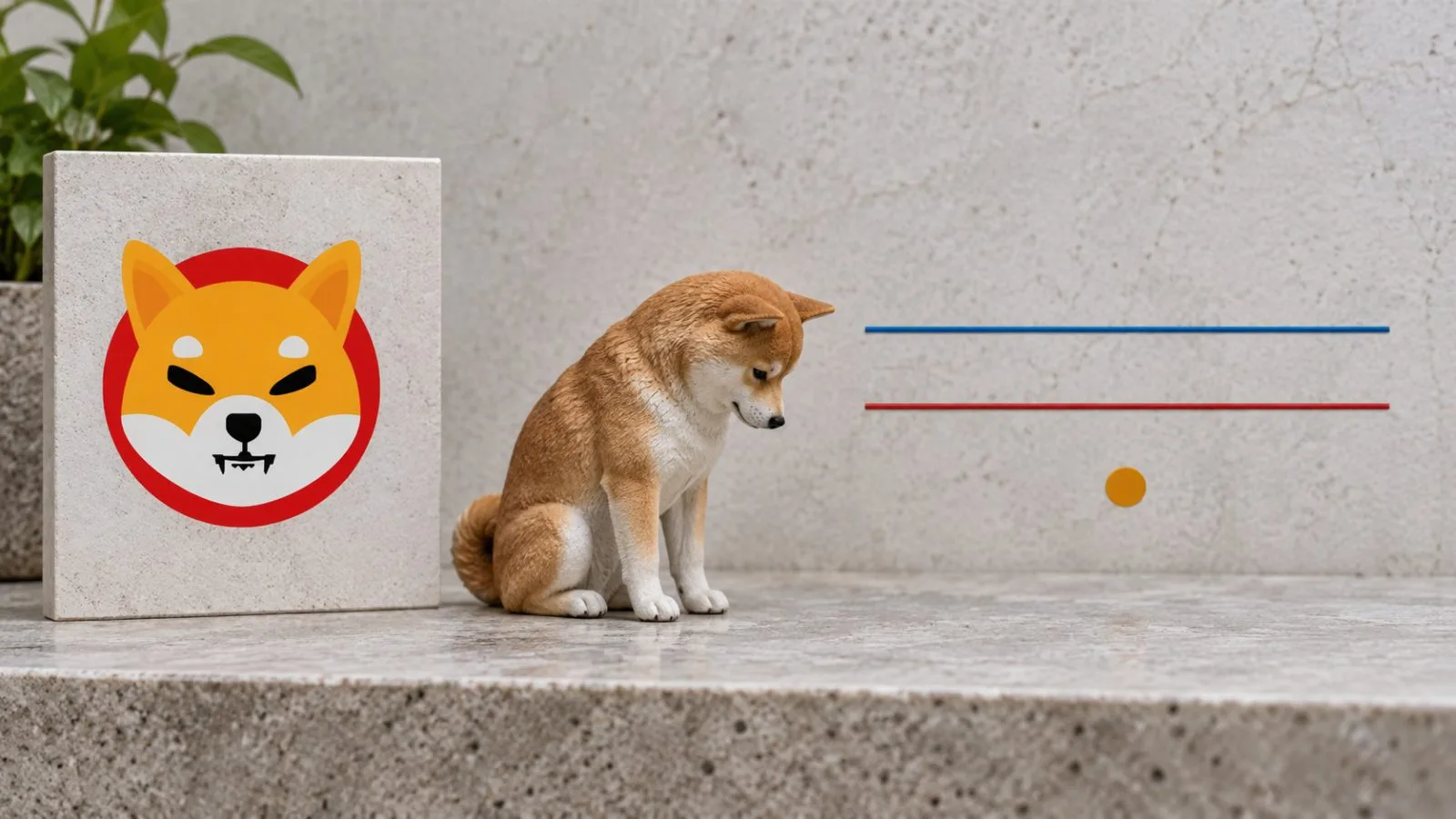 A Shiba Inu silhouette and two benchmark lines form a restrained cryptocurrency market graphic / EconoTimes.ai