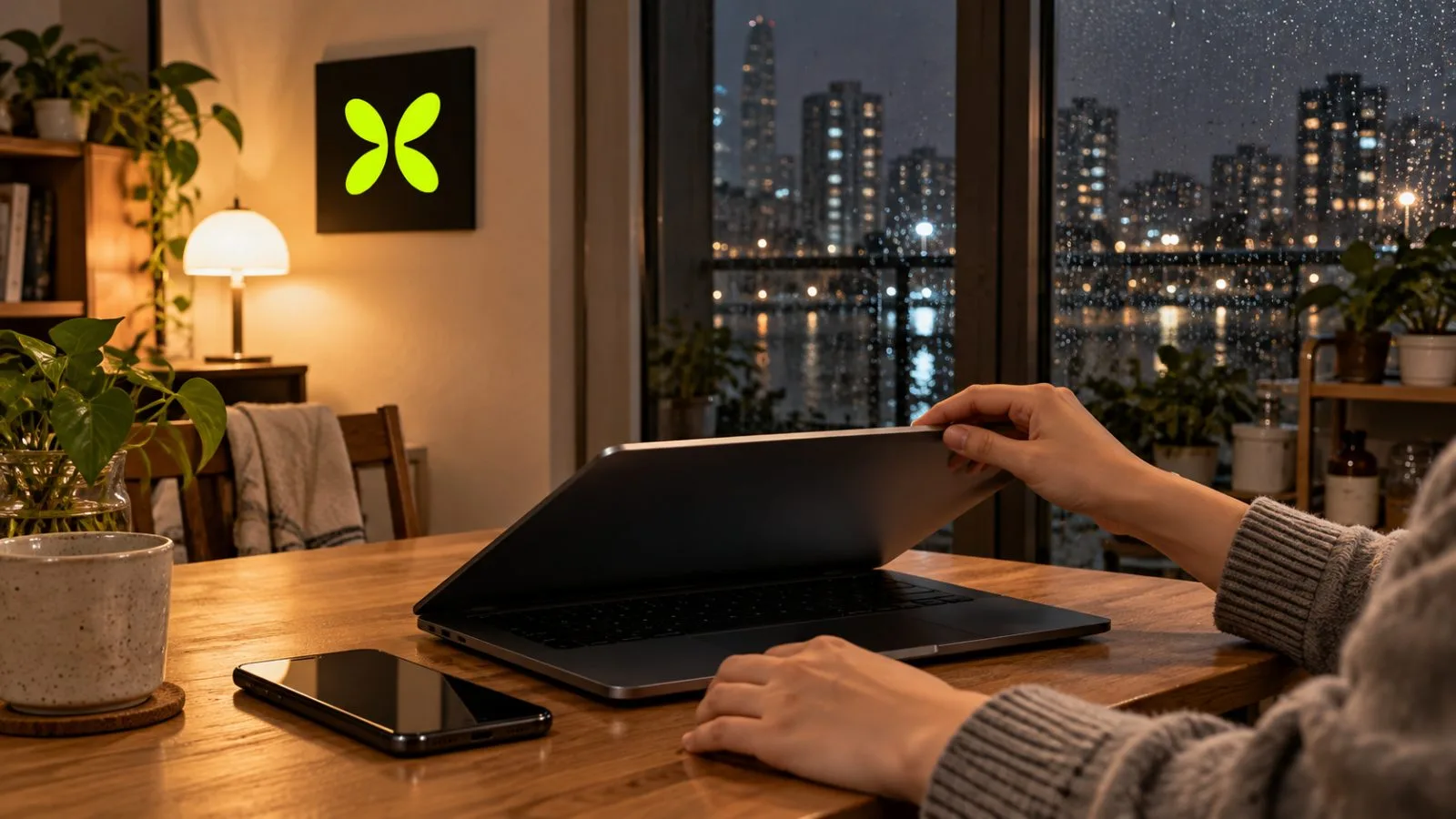 A laptop with an indistinct browser page sits in a Seoul web-security workspace. / EconoTimes.ai