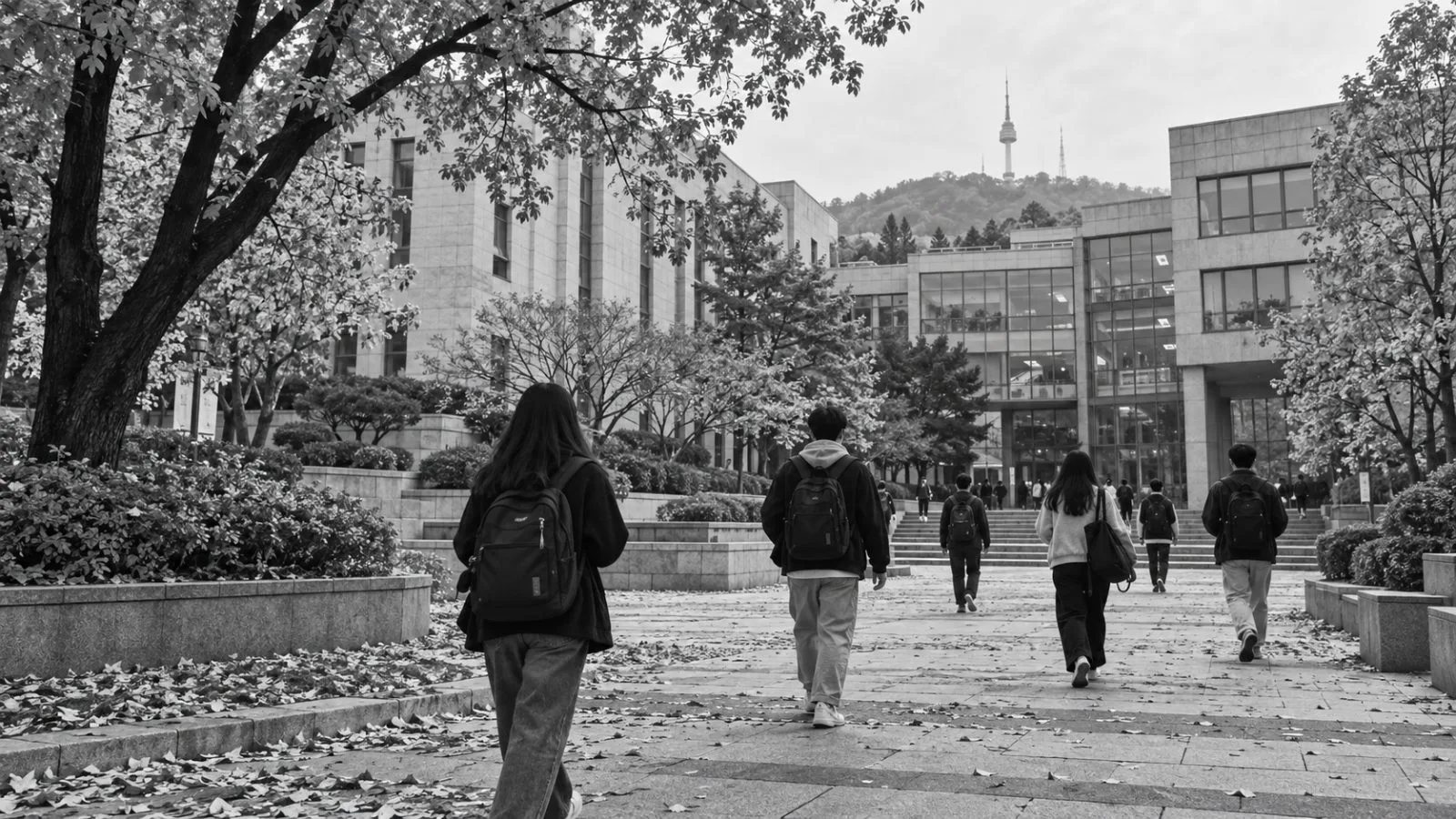 Students walk across a university campus in Seoul, South Korea (AI-generated image / EconoTimes)
