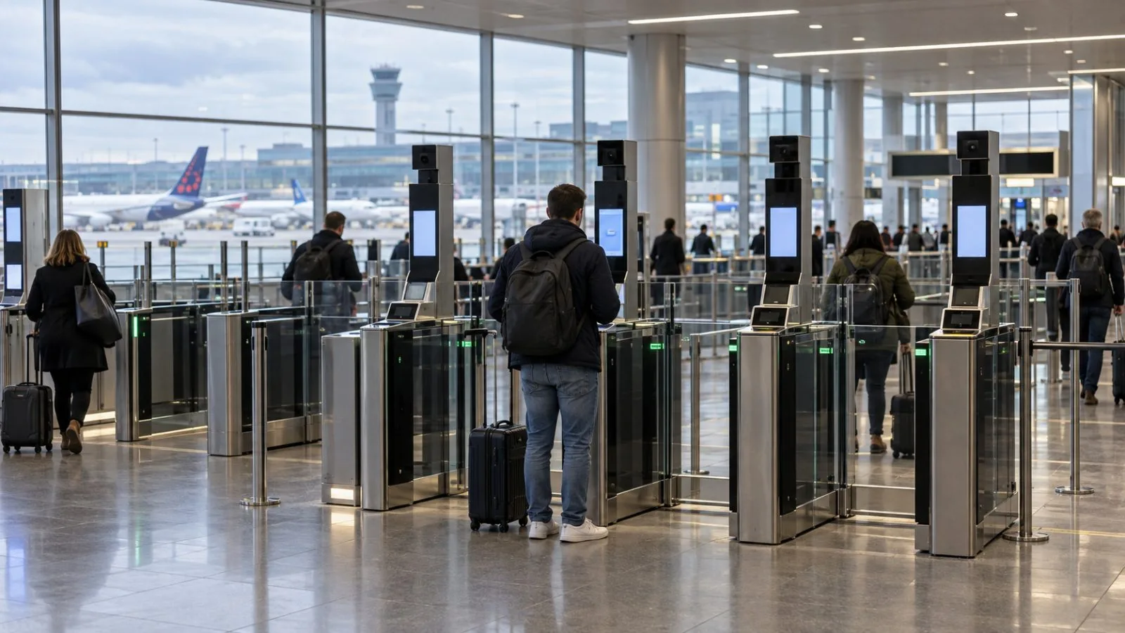 Travelers pass biometric gates at Brussels Airport in Zaventem, Belgium. (AI-generated image / EconoTimes)