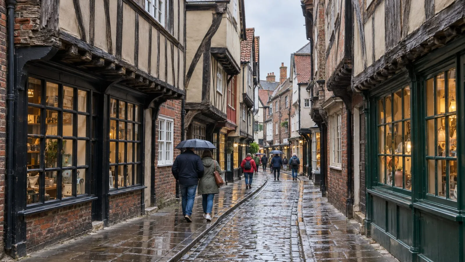Visitors walk past timber-framed buildings on the Shambles in York, England. (AI-generated image / EconoTimes)