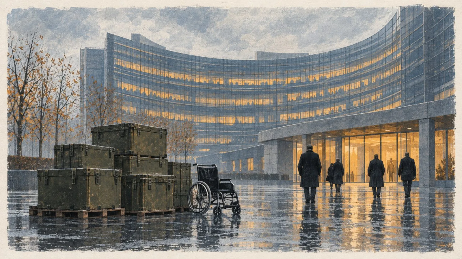 The European Council’s Europa building stands behind a rain-dark plaza in Brussels, Belgium. (AI-generated image / EconoTimes)