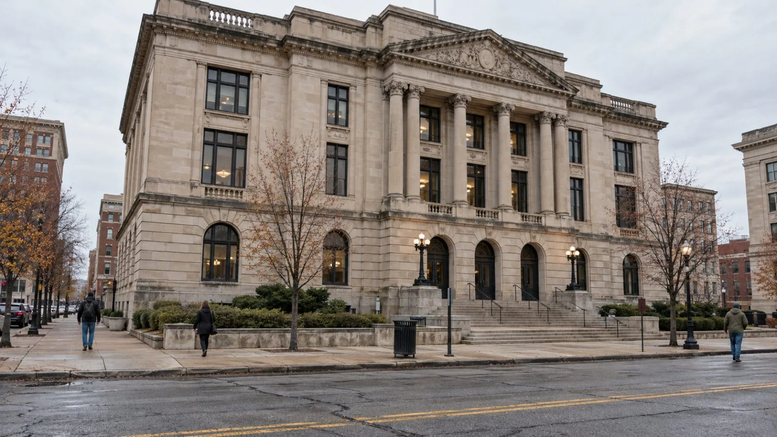 A municipal building stands along a downtown street in Springfield, Ohio. (AI-generated image / EconoTimes)