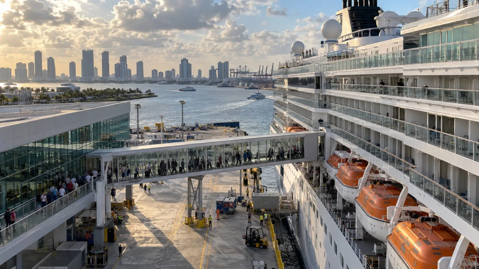 Passengers board a cruise ship at PortMiami in Miami, Florida (AI-generated image / EconoTimes)