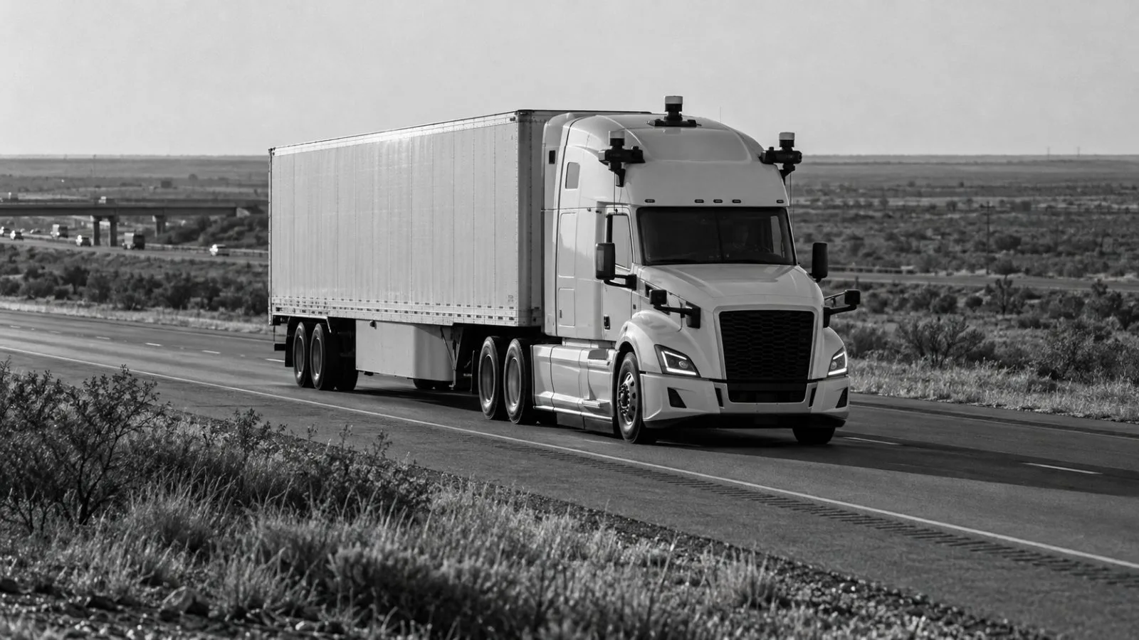 A driverless freight truck travels on Interstate 35 near Laredo, Texas. (AI-generated image / EconoTimes)