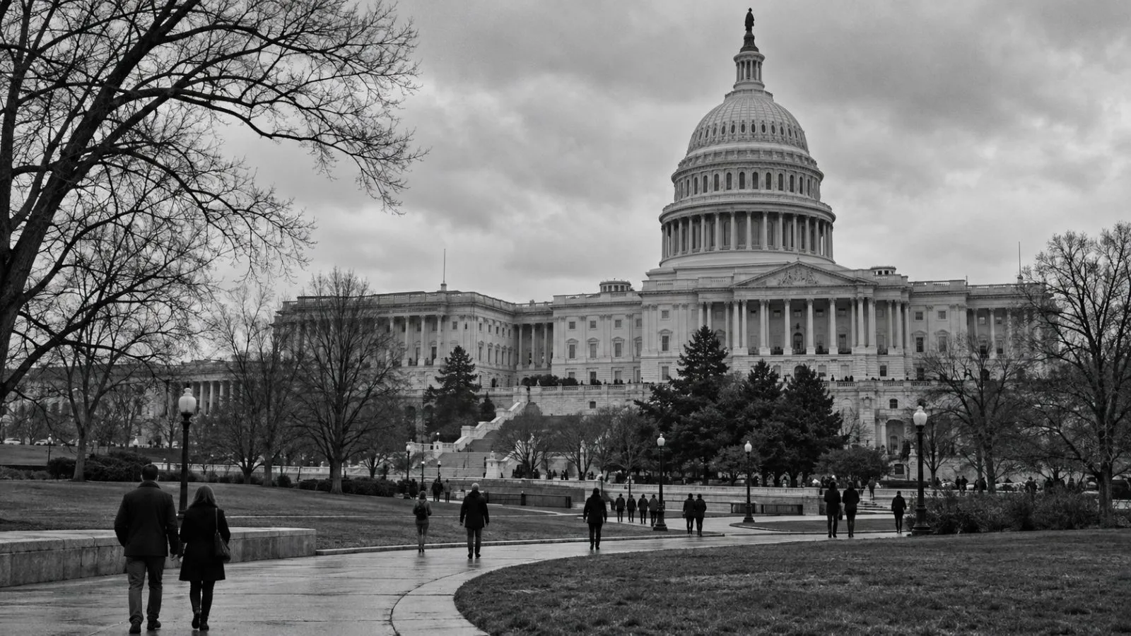 Visitors cross the grounds beneath the U.S. Capitol in Washington, D.C., on an overcast morning. (AI-generated image / EconoTimes)