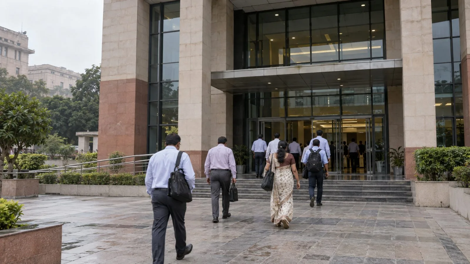 Government employees enter the Ministry of Statistics and Programme Implementation in New Delhi, India. (AI-generated image / EconoTimes)