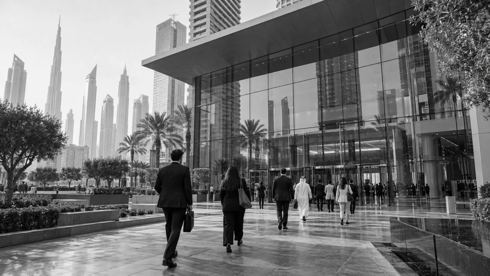 Festival attendees enter the Dubai AI Campus in Dubai’s financial district. (AI-generated image / EconoTimes)