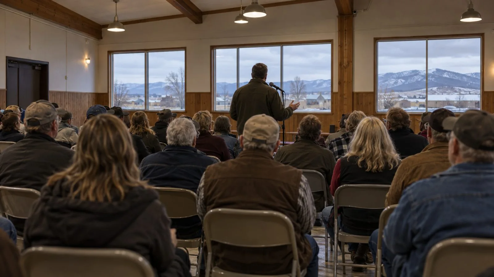 Supporters face the stage at a campaign rally in Belgrade, Montana. (AI-generated image / EconoTimes)