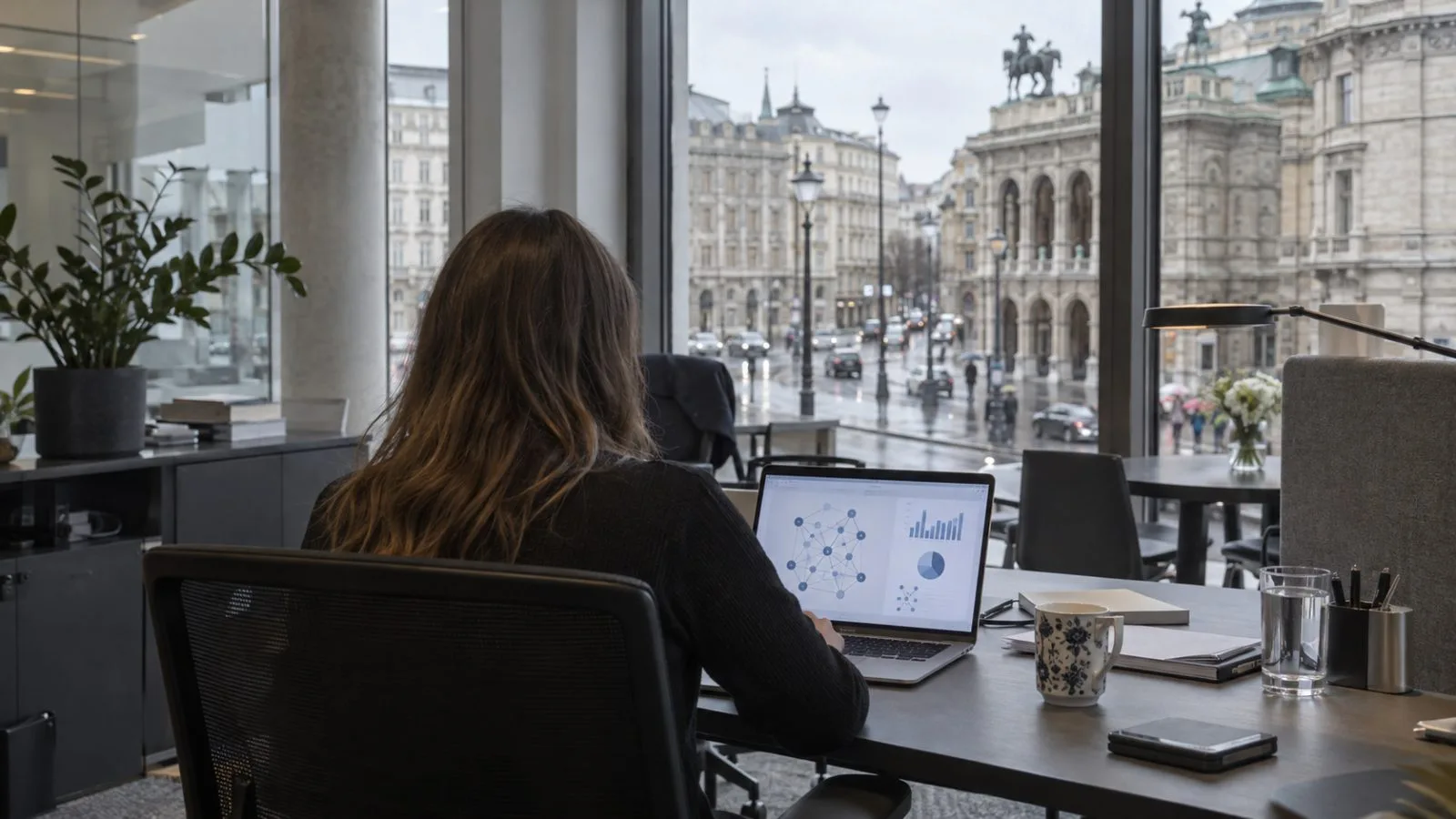 An employee views a business architecture dashboard in BOC Group’s Vienna office, Austria. (AI-generated image / EconoTimes)