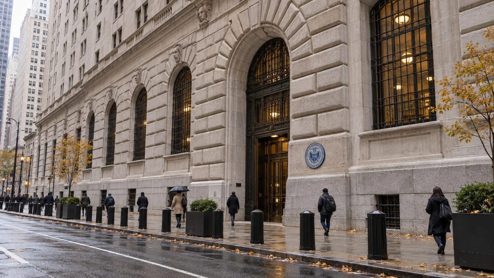 Pedestrians pass the Federal Reserve Bank of New York in lower Manhattan. / EconoTimes.ai