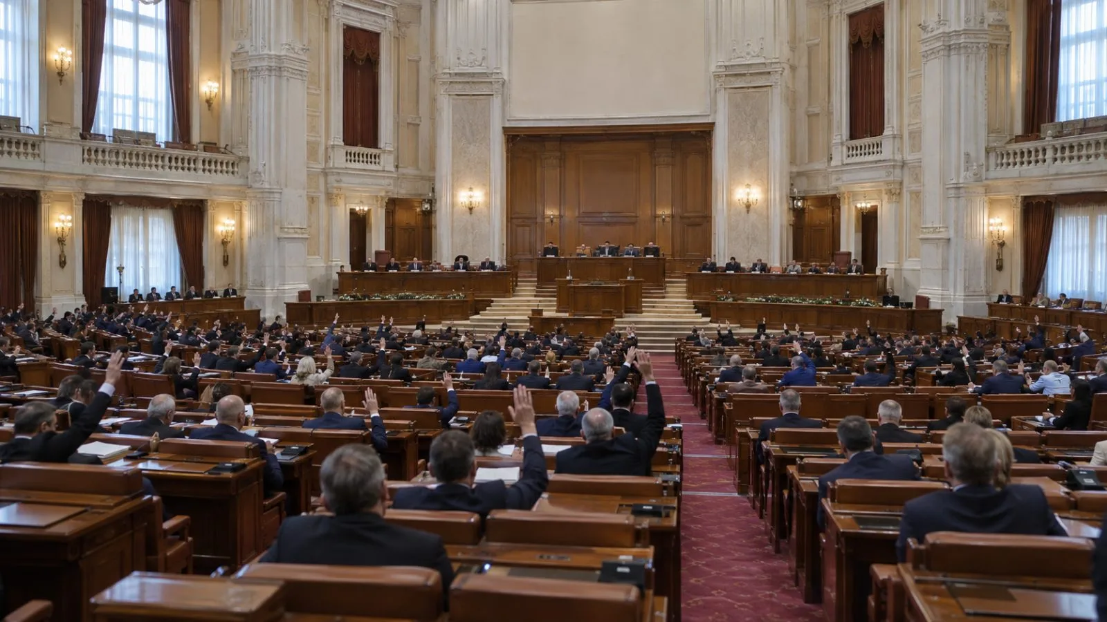 Officials enter Cotroceni Palace in Bucharest beneath an overcast sky. / EconoTimes.ai