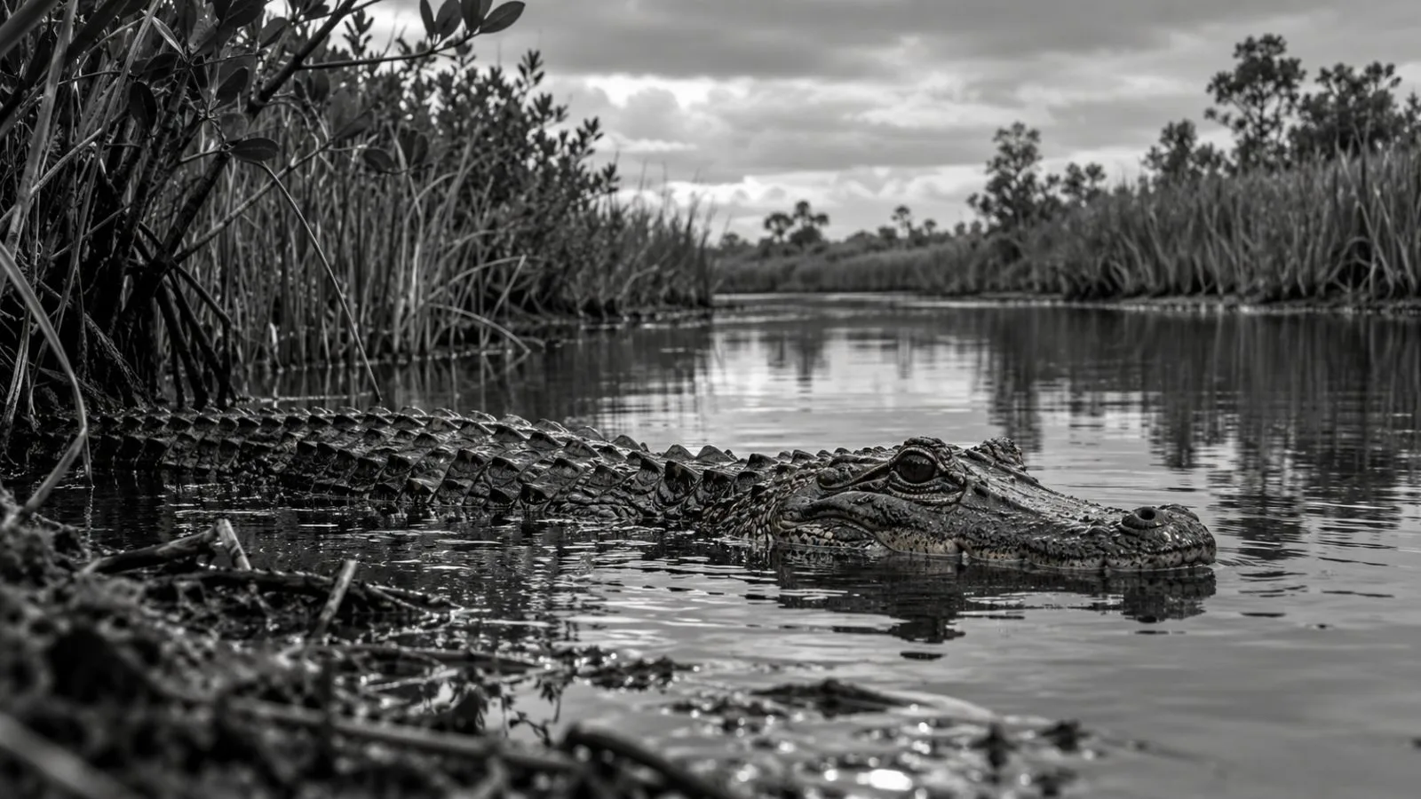 A spectacled caiman rests beside a canal in Everglades National Park near Homestead, Florida. (AI-generated image / EconoTimes)