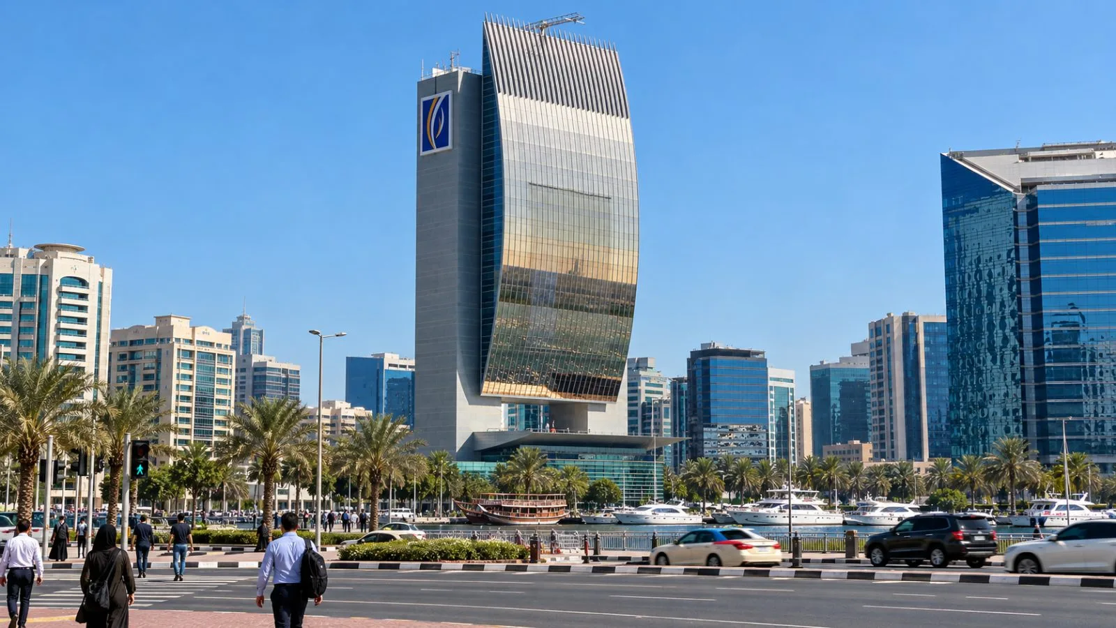 People pass the entrance of a bank office building in Dubai, United Arab Emirates. / EconoTimes.ai